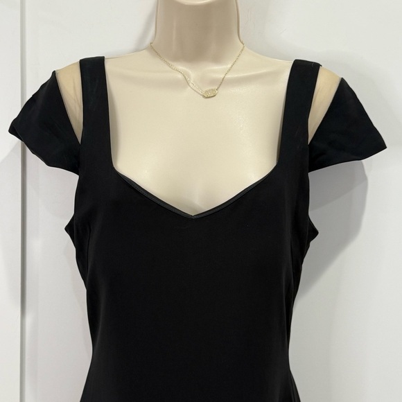 Parker Grace Dress Midi Cap Mesh Sleeve Ruffle Hem Black Size 6 Crepe Cocktail - Picture 7 of 14
